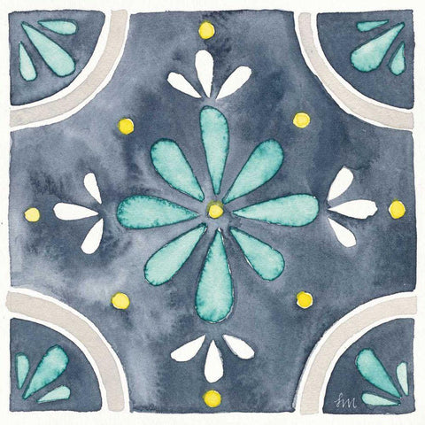 Garden Getaway Tile I Blue Black Ornate Wood Framed Art Print with Double Matting by Marshall, Laura