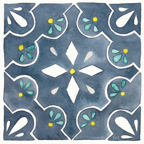 Garden Getaway Tile II Blue Gold Ornate Wood Framed Art Print with Double Matting by Marshall, Laura