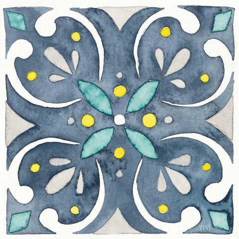 Garden Getaway Tile IV Blue Black Modern Wood Framed Art Print with Double Matting by Marshall, Laura