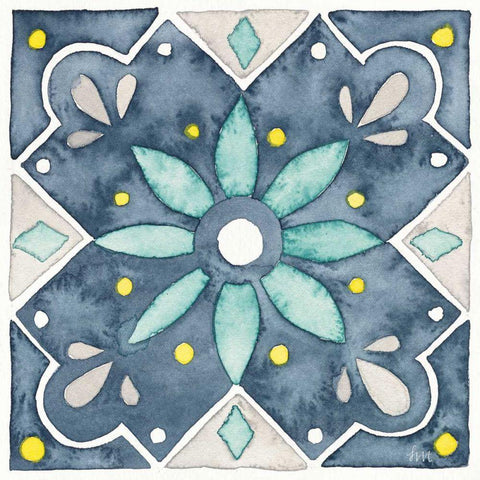 Garden Getaway Tile V Blue White Modern Wood Framed Art Print by Marshall, Laura