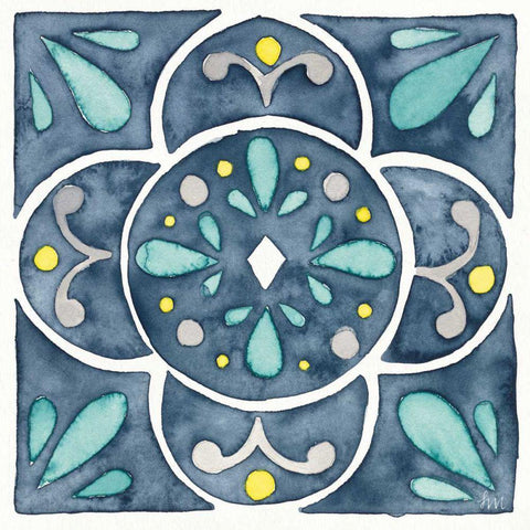 Garden Getaway Tile VII Blue White Modern Wood Framed Art Print with Double Matting by Marshall, Laura