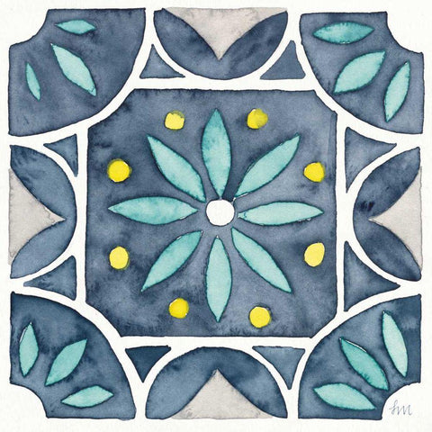 Garden Getaway Tile VIII Blue Gold Ornate Wood Framed Art Print with Double Matting by Marshall, Laura