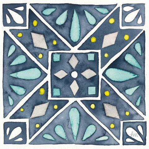 Garden Getaway Tile IX Blue White Modern Wood Framed Art Print with Double Matting by Marshall, Laura