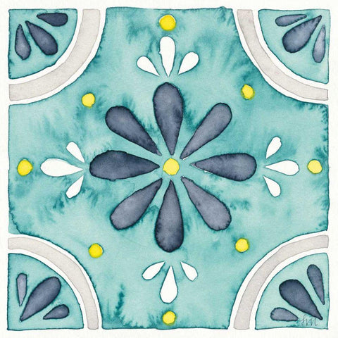 Garden Getaway Tile I Teal Black Ornate Wood Framed Art Print with Double Matting by Marshall, Laura