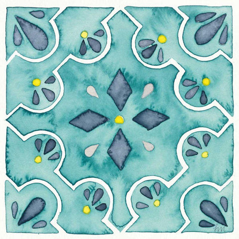 Garden Getaway Tile II Teal Black Ornate Wood Framed Art Print with Double Matting by Marshall, Laura