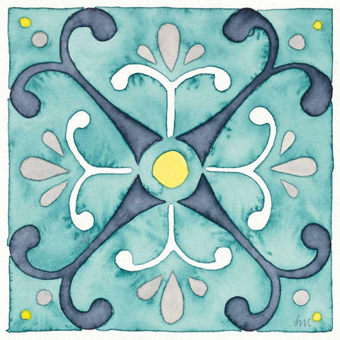 Garden Getaway Tile III Teal Gold Ornate Wood Framed Art Print with Double Matting by Marshall, Laura