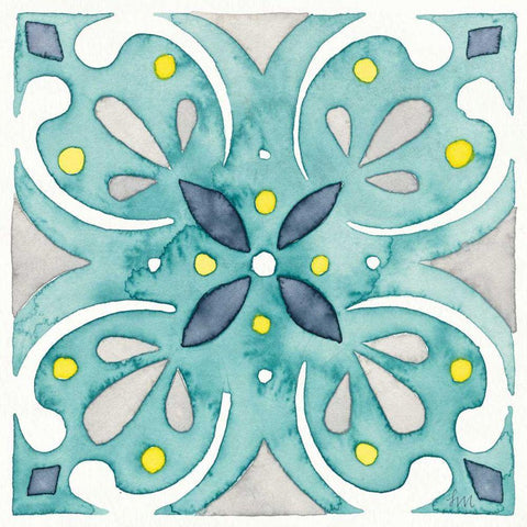 Garden Getaway Tile IV Teal Black Modern Wood Framed Art Print by Marshall, Laura