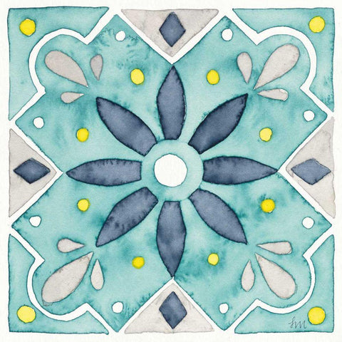 Garden Getaway Tile V Teal White Modern Wood Framed Art Print with Double Matting by Marshall, Laura