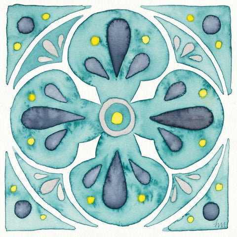 Garden Getaway Tile VI Teal Black Modern Wood Framed Art Print with Double Matting by Marshall, Laura