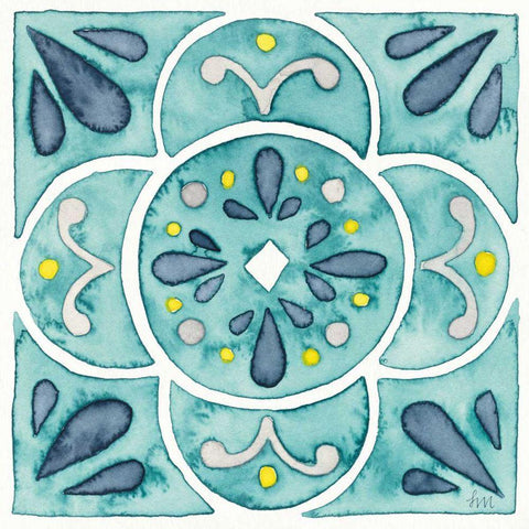 Garden Getaway Tile VII Teal White Modern Wood Framed Art Print by Marshall, Laura