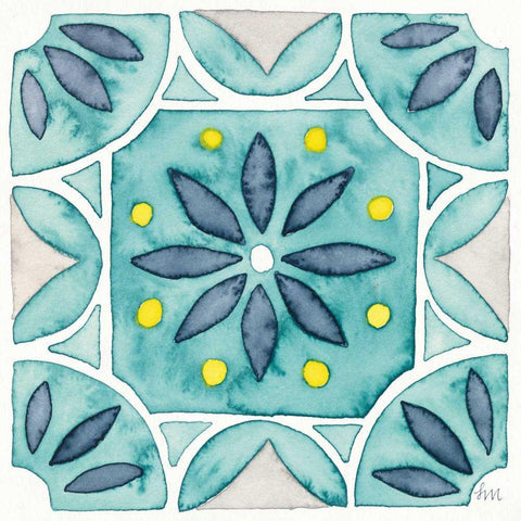 Garden Getaway Tile VIII Teal Gold Ornate Wood Framed Art Print with Double Matting by Marshall, Laura