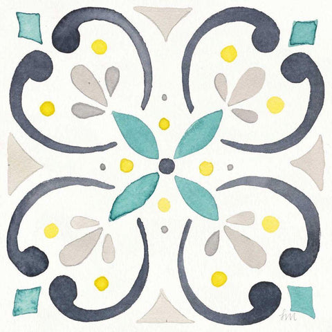 Garden Getaway Tile IV White Gold Ornate Wood Framed Art Print with Double Matting by Marshall, Laura