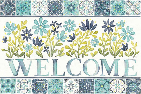Garden Getaway Welcome White Modern Wood Framed Art Print with Double Matting by Marshall, Laura