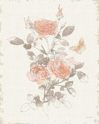 Watery Blooms II Gray Cream White Modern Wood Framed Art Print with Double Matting by Pertiet, Katie