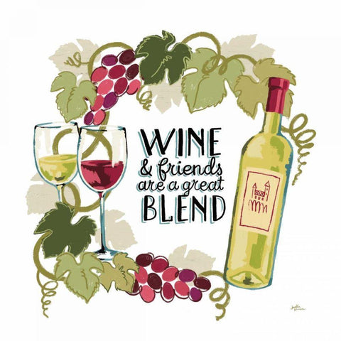 Wine and Friends V on White White Modern Wood Framed Art Print with Double Matting by Penner, Janelle