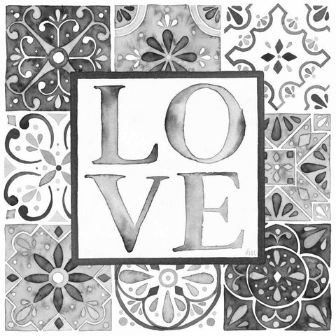 Garden Getaway Patchwork I Love BW White Modern Wood Framed Art Print with Double Matting by Marshall, Laura