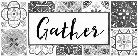 Garden Getaway Gather BW Crop Black Ornate Wood Framed Art Print with Double Matting by Marshall, Laura