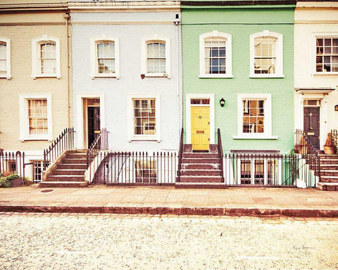 Chelsea Houses All Lined Up Black Ornate Wood Framed Art Print with Double Matting by Bevan, Keri