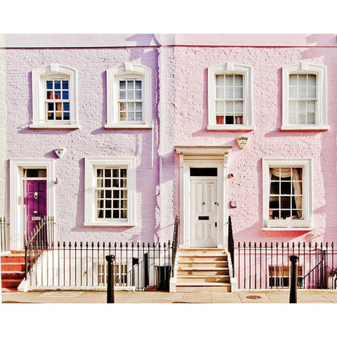 London Pink Purple Houses Black Modern Wood Framed Art Print by Bevan, Keri