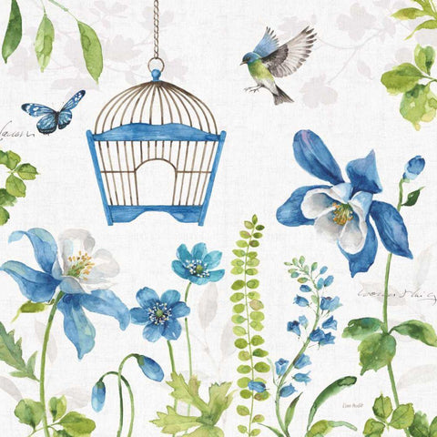 Blue and Green Garden IV White Modern Wood Framed Art Print by Audit, Lisa