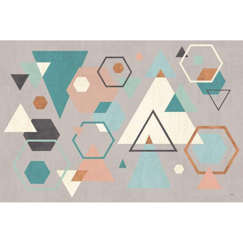 Abstract Geo I Gray Gold Ornate Wood Framed Art Print with Double Matting by Charron, Veronique
