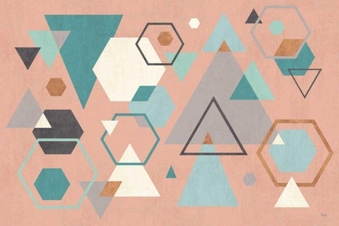 Abstract Geo I Pink Black Ornate Wood Framed Art Print with Double Matting by Charron, Veronique