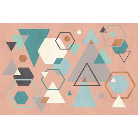 Abstract Geo I Pink Gold Ornate Wood Framed Art Print with Double Matting by Charron, Veronique