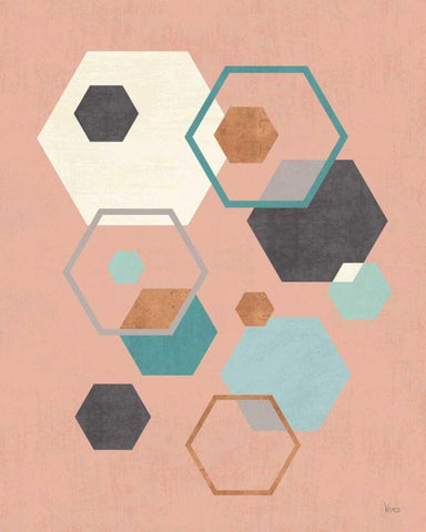 Abstract Geo III Pink Black Ornate Wood Framed Art Print with Double Matting by Charron, Veronique
