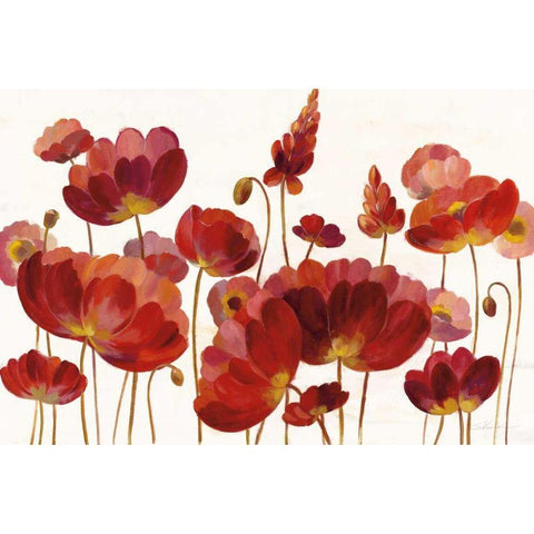 Red Flowers on White Crop Gold Ornate Wood Framed Art Print with Double Matting by Vassileva, Silvia