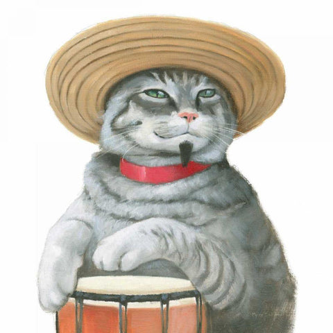 Cattitude II Black Ornate Wood Framed Art Print with Double Matting by Sullivan, Myles
