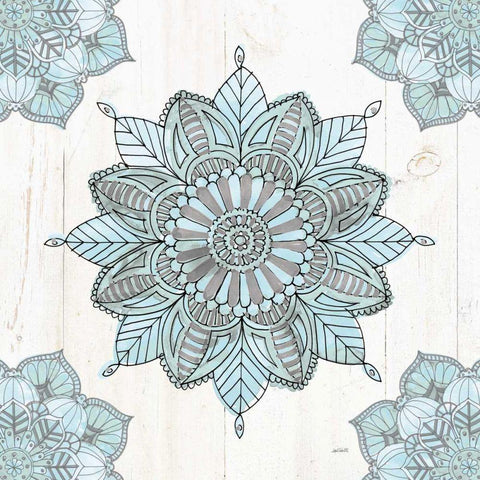 Mandala Morning VI Blue and Gray White Modern Wood Framed Art Print with Double Matting by Tavoletti, Anne