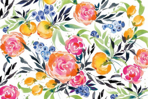 Blueberries Among Us Black Ornate Wood Framed Art Print with Double Matting by Rice, Kristy