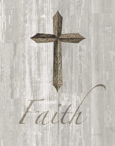 Words for Worship Faith on Wood Black Ornate Wood Framed Art Print with Double Matting by DeNeige, Elyse