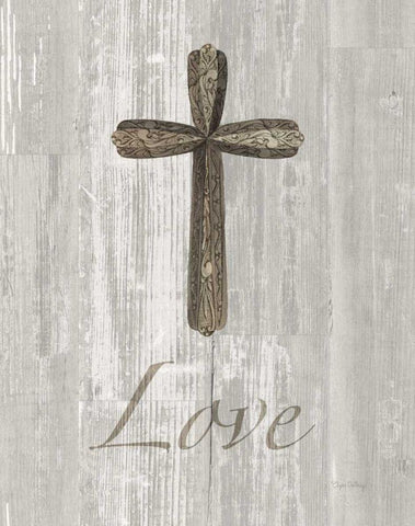 Words for Worship Love on Wood Black Ornate Wood Framed Art Print with Double Matting by DeNeige, Elyse