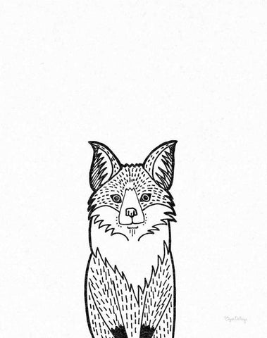 Forest Friends I Black and White Fox Black Ornate Wood Framed Art Print with Double Matting by DeNeige, Elyse
