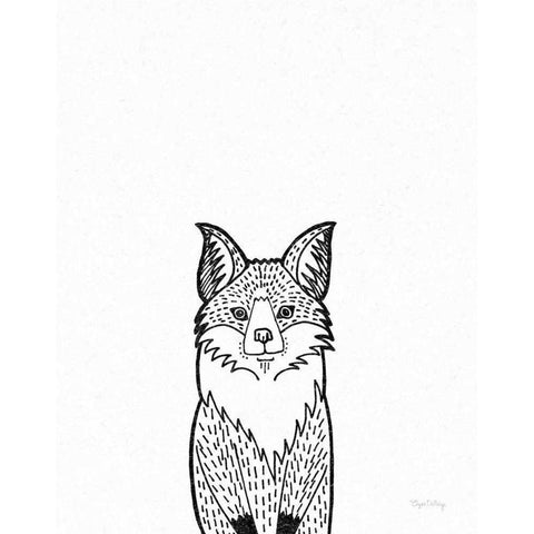 Forest Friends I Black and White Fox Gold Ornate Wood Framed Art Print with Double Matting by DeNeige, Elyse