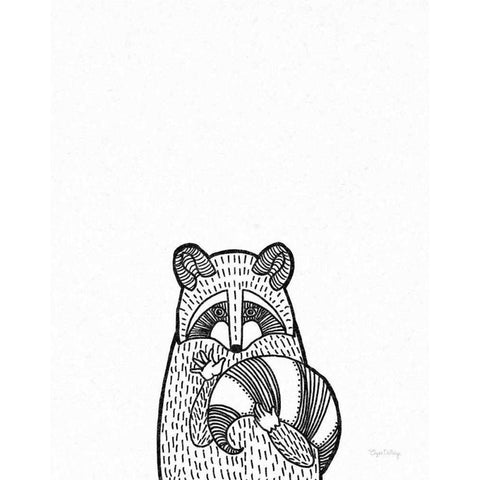 Forest Friends II Black and White Raccoon Black Modern Wood Framed Art Print with Double Matting by DeNeige, Elyse