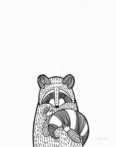 Forest Friends II Black and White Raccoon Black Ornate Wood Framed Art Print with Double Matting by DeNeige, Elyse