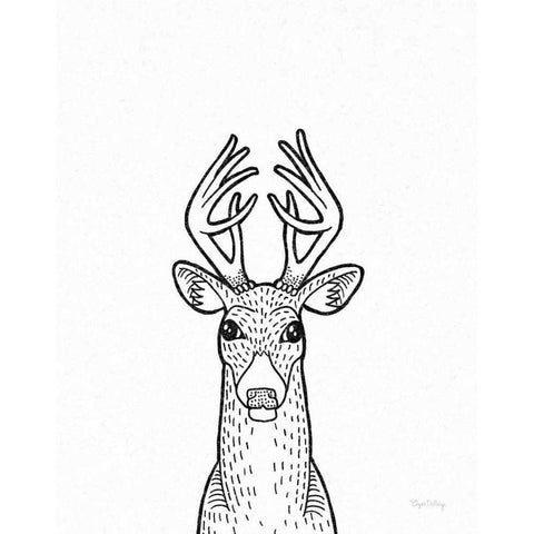 Forest Friends III Black and White Deer Gold Ornate Wood Framed Art Print with Double Matting by DeNeige, Elyse