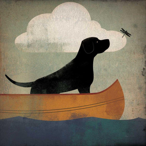 Black Dog Canoe Ride White Modern Wood Framed Art Print by Fowler, Ryan