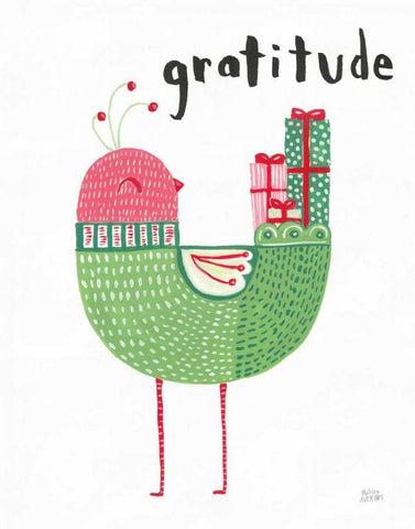 Christmas Tweets IV White Modern Wood Framed Art Print with Double Matting by Averinos, Melissa