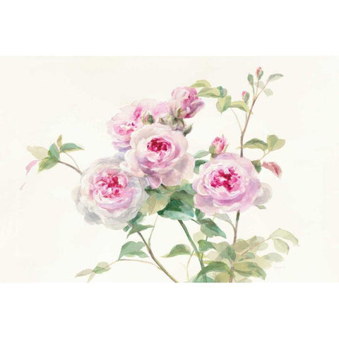 Sweet Roses on White Green White Modern Wood Framed Art Print by Nai, Danhui