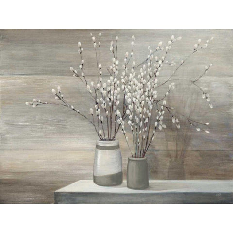 Pussy Willow Still Life Gray Pots Black Modern Wood Framed Art Print with Double Matting by Purinton, Julia