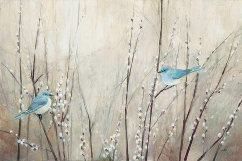 Pretty Birds Neutral White Modern Wood Framed Art Print with Double Matting by Purinton, Julia