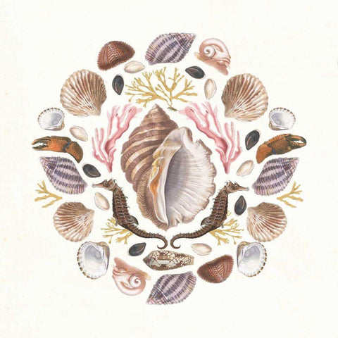 Ocean Mandala III White Modern Wood Framed Art Print with Double Matting by Wild Apple Portfolio