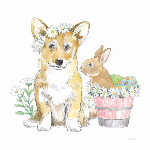 Easter Pups I White Modern Wood Framed Art Print with Double Matting by Grove, Beth