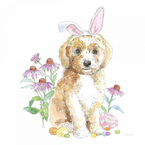 Easter Pups IV White Modern Wood Framed Art Print with Double Matting by Grove, Beth