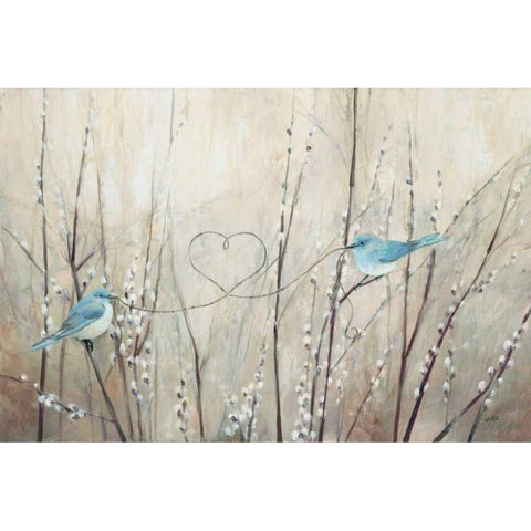 Pretty Birds Neutral String Black Modern Wood Framed Art Print with Double Matting by Purinton, Julia