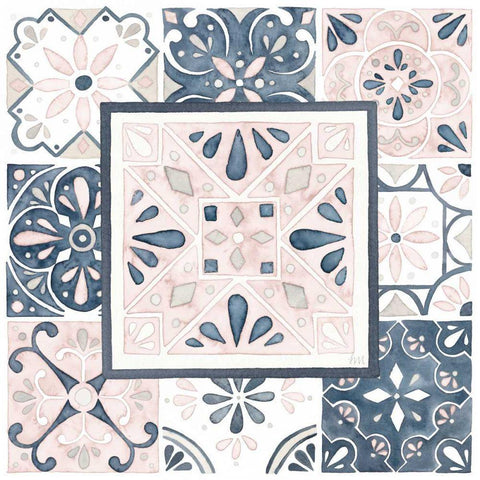 Garden Getaway Patchwork V Blush Black Modern Wood Framed Art Print by Marshall, Laura