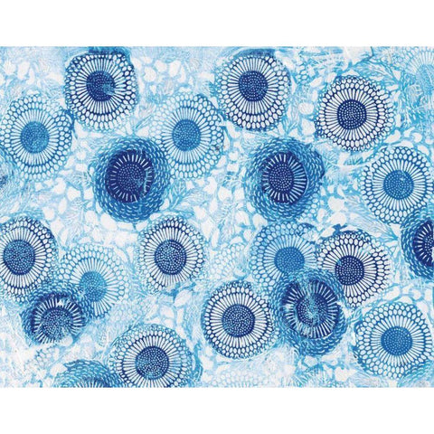 Pinto and Buffalo Flowers Blue White Modern Wood Framed Art Print by Day, Kellie